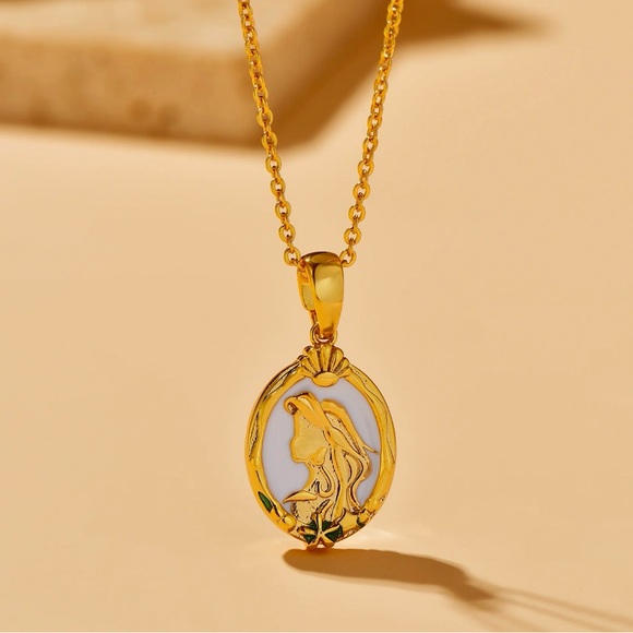 “Mermaid Profile & Tail” Cameo Silhouette Bubble Starfish Two-Way 18K Necklace - Picture 9 of 16